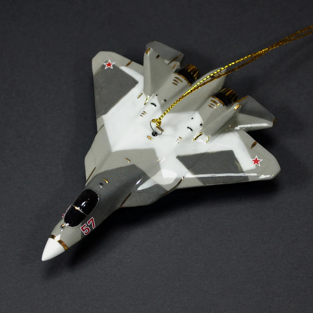 Ёлочная игрушка  самолет истребитель №57 (фарфор) серия Самолеты России