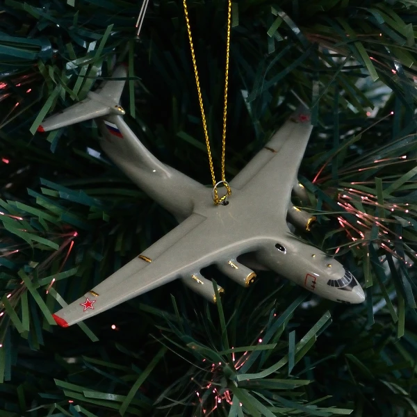 Ёлочная игрушка военно-транспортный самолет №76 серый (фарфор) серия Самолеты России