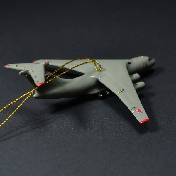 Ёлочная игрушка военно-транспортный самолет №76 серый (фарфор) серия Самолеты России