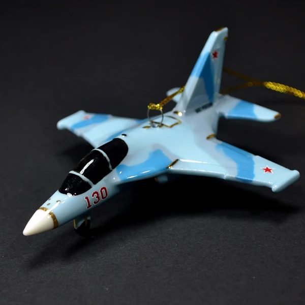 Елочная игрушка самолет Учебный №130 голубой (фарфор) серия Самолеты России