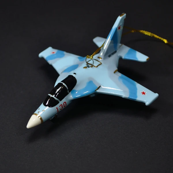 Елочная игрушка самолет Учебный №130 голубой (фарфор) серия Самолеты России