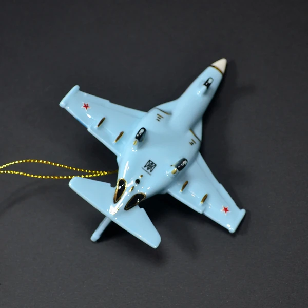 Елочная игрушка самолет Учебный №130 голубой (фарфор) серия Самолеты России