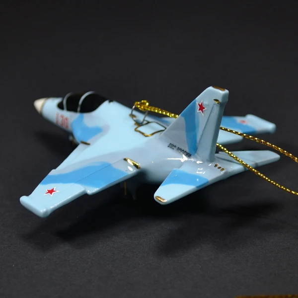 Елочная игрушка самолет Учебный №130 голубой (фарфор) серия Самолеты России